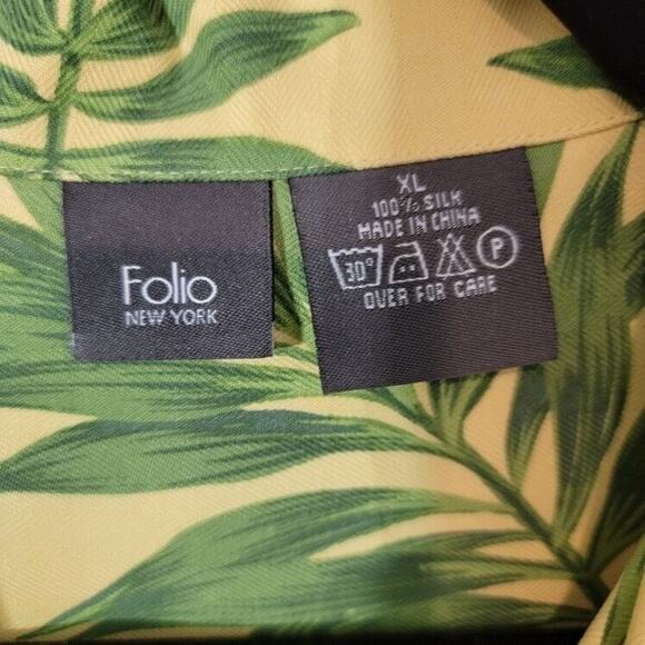 Folio Silk Hawaiian Shirt Men's Sz XL‎ Vacay Cruise Yellow Green Short Sleeve - Picture 7 of 8